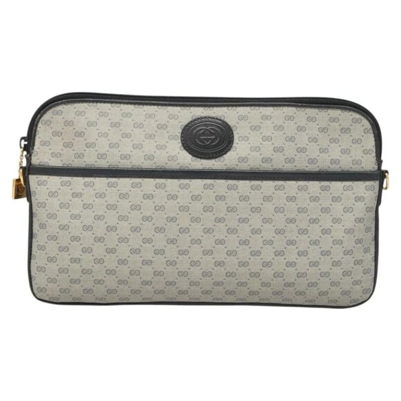 GUCCI Micro GG Supreme Shoulder Bag PVC Navy Gold - Picture 1 of 15